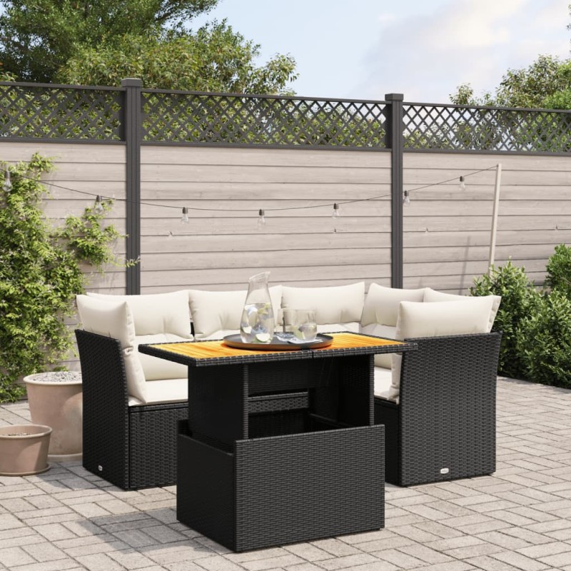 vidaXL Set de muebles de jardín 5 pzas y cojines ratán sintético negro vidaXL Set de muebles de jardín 5 pzas y cojines ratán sintético negro