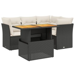 vidaXL Set de muebles de jardín 5 pzas y cojines ratán sintético negro