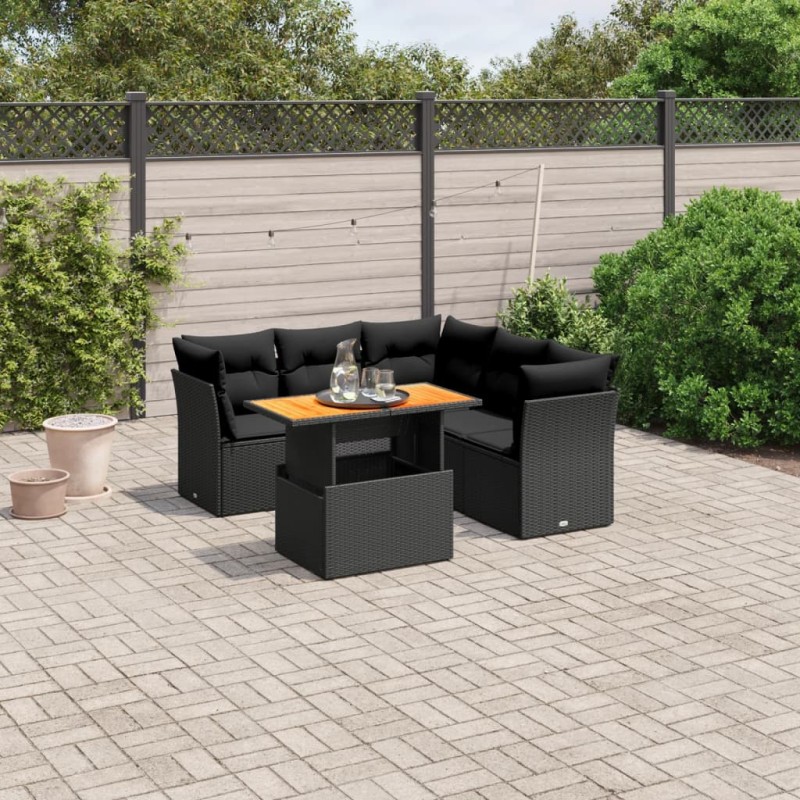 vidaXL Set de muebles de jardín 5 pzas y cojines ratán sintético negro vidaXL Set de muebles de jardín 5 pzas y cojines ratán sintético negro