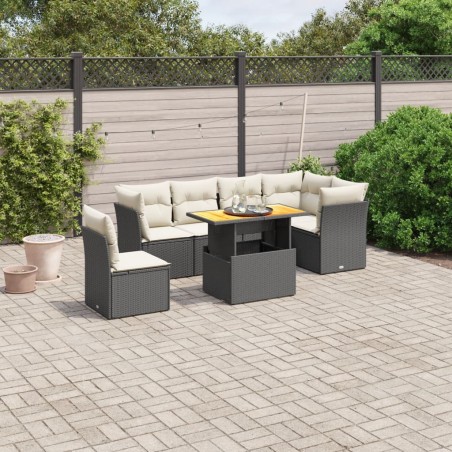vidaXL Set de comedor de jardín 7 pzas y cojines ratán sintético negro