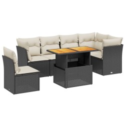 vidaXL Set de comedor de jardín 7 pzas y cojines ratán sintético negro