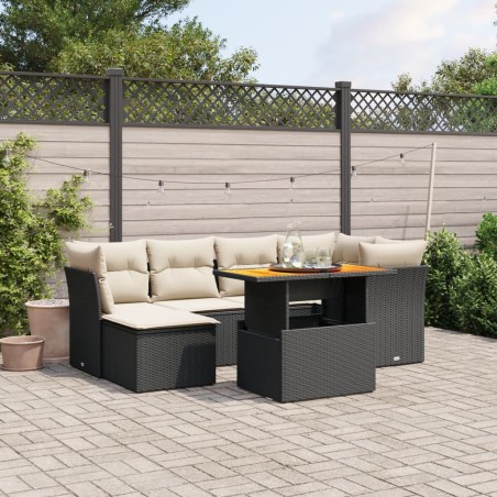 vidaXL Set de comedor de jardín 7 pzas y cojines ratán sintético negro