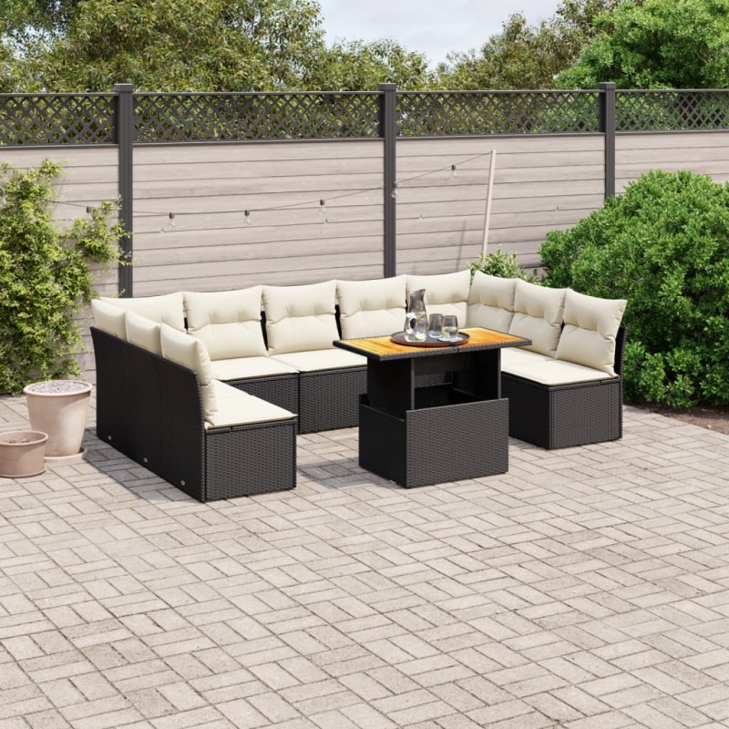 vidaXL Set de sofás de jardín 10 pzas cojines ratán sintético negro