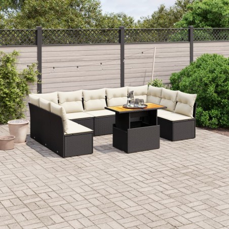 vidaXL Set de sofás de jardín 10 pzas cojines ratán sintético negro