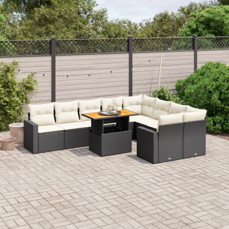 vidaXL Set de sofás de jardín 10 pzas cojines ratán sintético negro