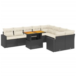 vidaXL Set de sofás de jardín 10 pzas cojines ratán sintético negro