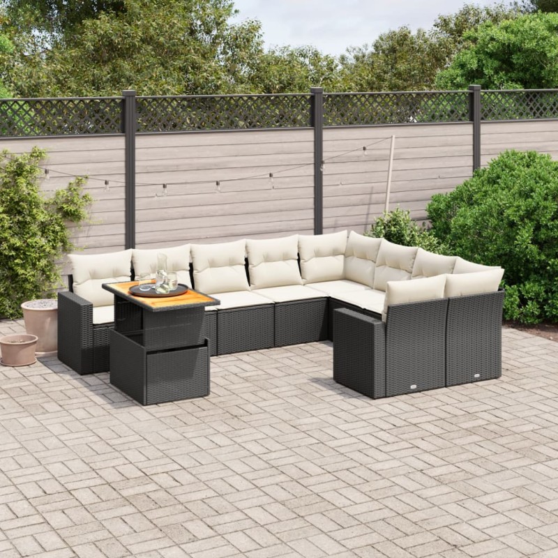 vidaXL Set de sofás de jardín 10 pzas cojines ratán sintético negro vidaXL Set de sofás de jardín 10 pzas cojines ratán sintético negro
