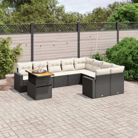 vidaXL Set de sofás de jardín 10 pzas cojines ratán sintético negro