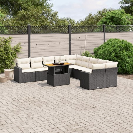 vidaXL Set de sofás de jardín 11 pzas y cojines ratán sintético negro