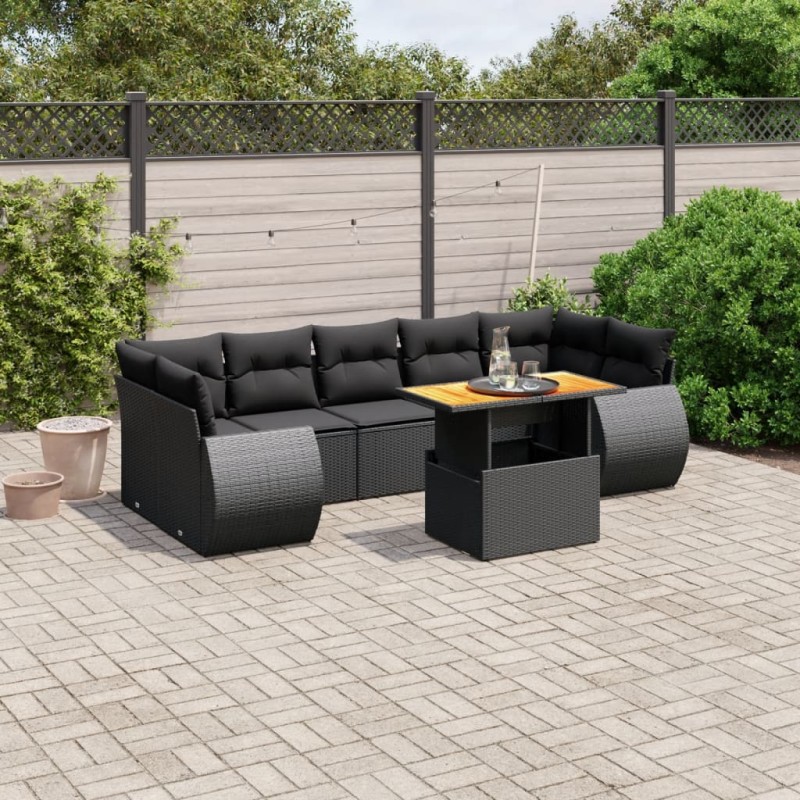 vidaXL Set de sofás de jardín 8 piezas y cojines ratán sintético negro vidaXL Set de sofás de jardín 8 piezas y cojines ratán sintético negro