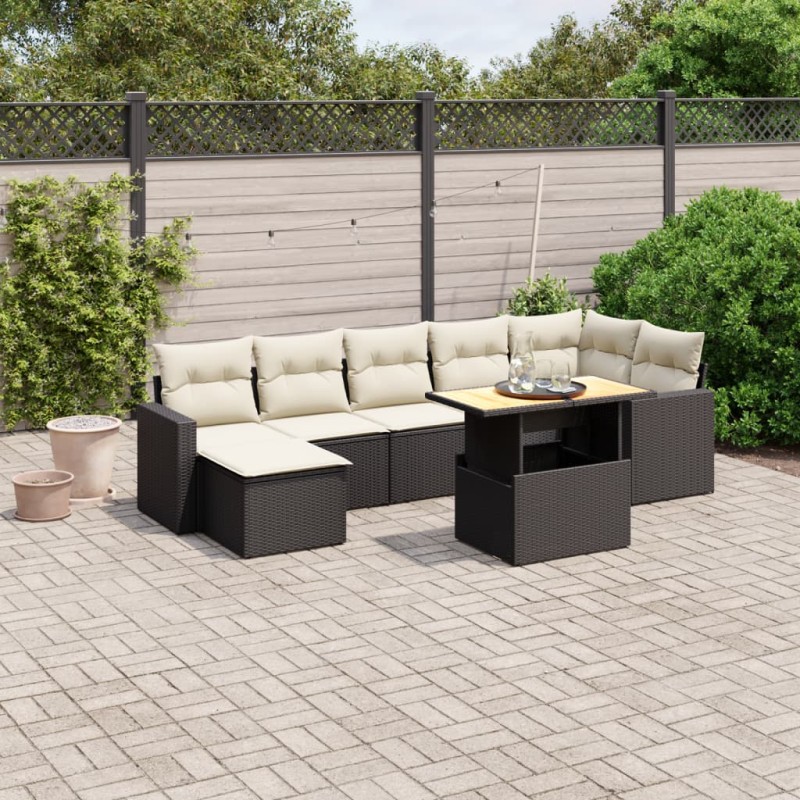 vidaXL Set de sofás de jardín 8 piezas y cojines ratán sintético negro vidaXL Set de sofás de jardín 8 piezas y cojines ratán sintético negro
