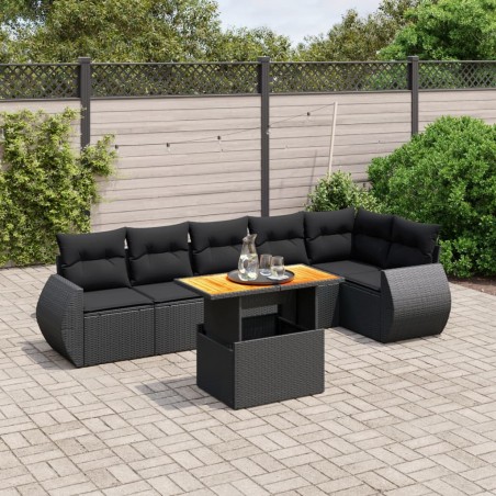 vidaXL Set de comedor de jardín 7 pzas y cojines ratán sintético negro