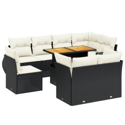vidaXL Set de sofás de jardín 8 piezas y cojines ratán sintético negro