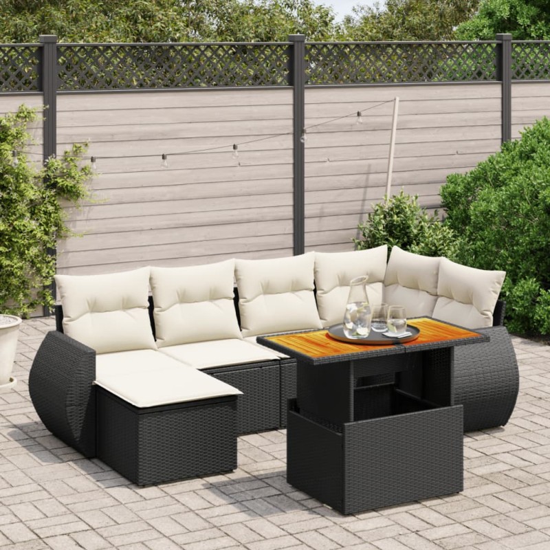 vidaXL Set de sofás de jardín 6 piezas y cojines ratán sintético negro vidaXL Set de sofás de jardín 6 piezas y cojines ratán sintético negro