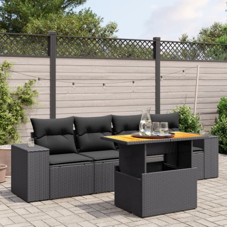 vidaXL Set de muebles de jardín 5 pzas y cojines ratán sintético negro
