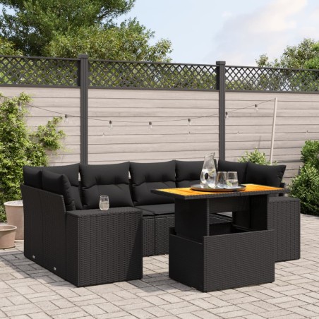 vidaXL Set de comedor de jardín 7 pzas y cojines ratán sintético negro