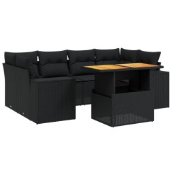 vidaXL Set de comedor de jardín 7 pzas y cojines ratán sintético negro
