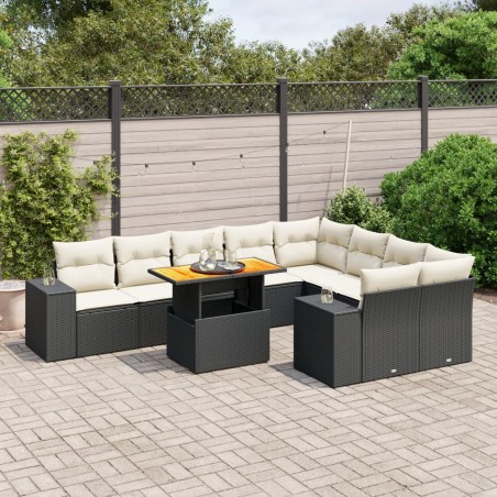 vidaXL Set de sofás de jardín 10 pzas cojines ratán sintético negro