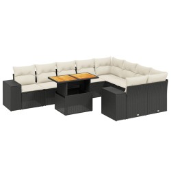 vidaXL Set de sofás de jardín 10 pzas cojines ratán sintético negro