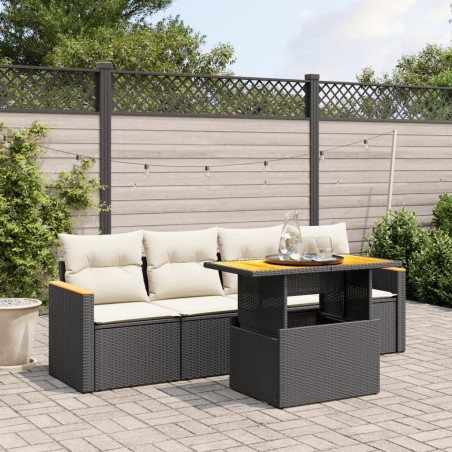 vidaXL Set de muebles de jardín 5 pzas y cojines ratán sintético negro