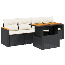 vidaXL Set de muebles de jardín 5 pzas y cojines ratán sintético negro