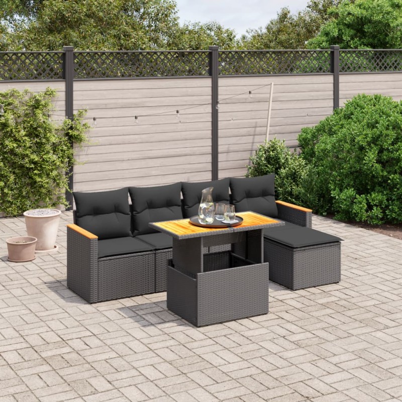 vidaXL Set de sofás de jardín 6 piezas y cojines ratán sintético negro vidaXL Set de sofás de jardín 6 piezas y cojines ratán sintético negro