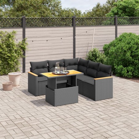 vidaXL Set de sofás de jardín 6 piezas y cojines ratán sintético negro