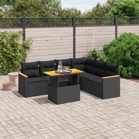 vidaXL Set de comedor de jardín 7 pzas y cojines ratán sintético negro