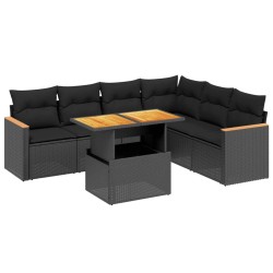 vidaXL Set de comedor de jardín 7 pzas y cojines ratán sintético negro