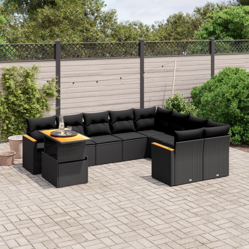 vidaXL Set de sofás de jardín 10 pzas cojines ratán sintético negro vidaXL Set de sofás de jardín 10 pzas cojines ratán sintético negro