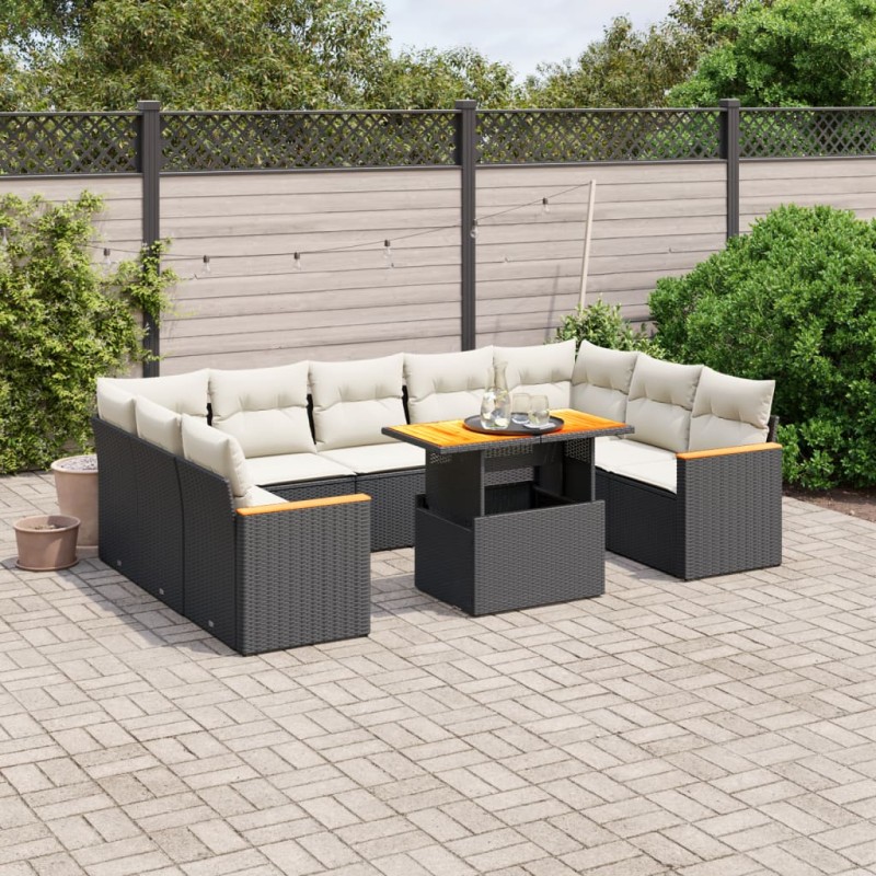 vidaXL Set de sofás de jardín 11 pzas y cojines ratán sintético negro vidaXL Set de sofás de jardín 11 pzas y cojines ratán sintético negro
