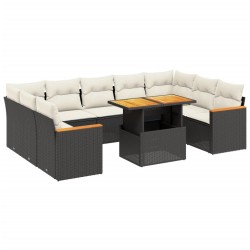 vidaXL Set de sofás de jardín 11 pzas y cojines ratán sintético negro