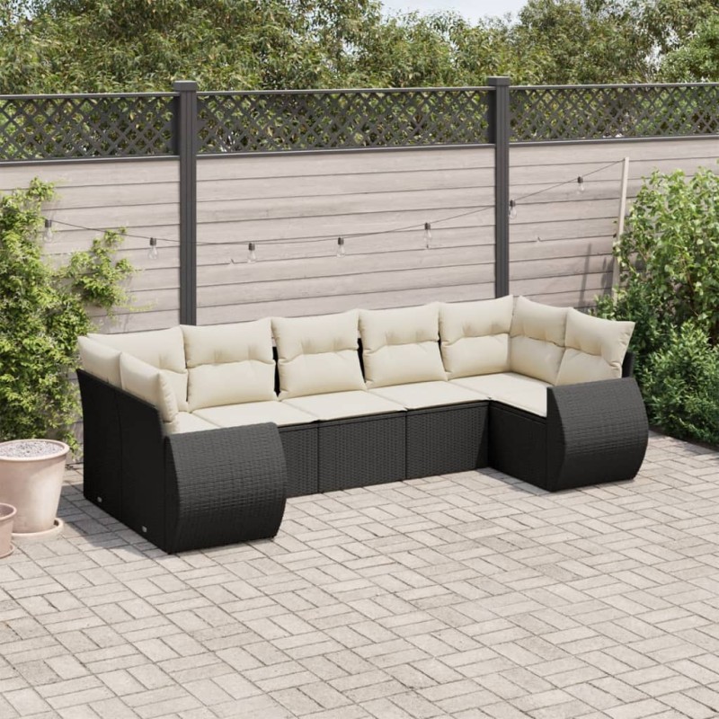 vidaXL Set de comedor de jardín 7 pzas y cojines ratán sintético negro vidaXL Set de comedor de jardín 7 pzas y cojines ratán sintético negro