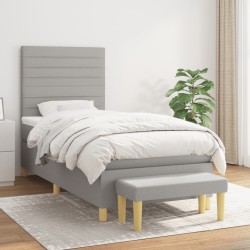 vidaXL Cama box spring con colchón tela gris claro 90x200 cm