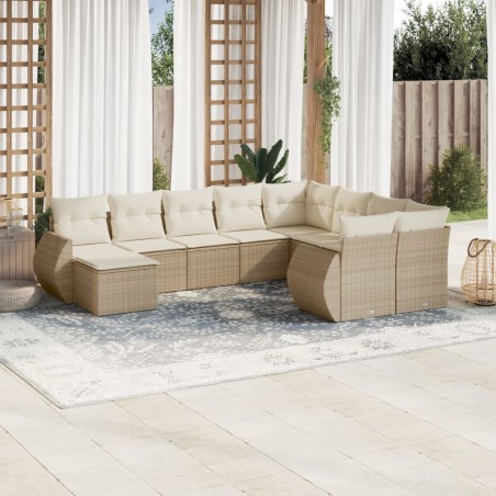 vidaXL Juego de sofás jardín con cojines beige 10 pzas ratán sintético