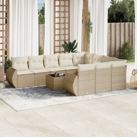vidaXL Set de sofás de jardín 11pzas con cojines ratán sintético beige