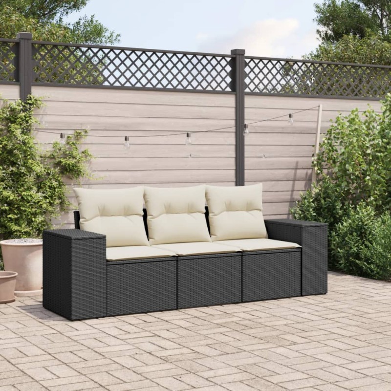 vidaXL Set de sofás de jardín con cojines 3 pzas ratán sintético negro vidaXL Set de sofás de jardín con cojines 3 pzas ratán sintético negro