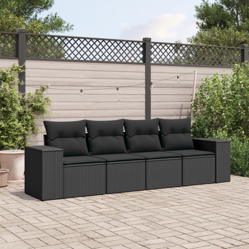 vidaXL Juego de sofás jardín 4 pzas con cojines ratán sintético negro vidaXL Juego de sofás jardín 4 pzas con cojines ratán sintético negro