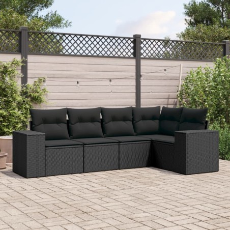 vidaXL Set de muebles de jardín 5 pzas y cojines ratán sintético negro