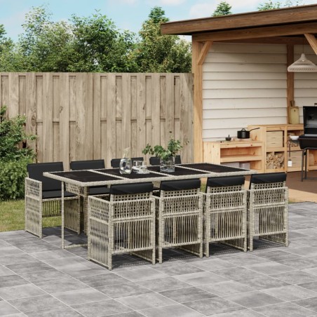 vidaXL Set comedor de jardín 9 pzas cojines ratán sintético gris claro