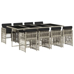 vidaXL Set comedor de jardín 9 pzas cojines ratán sintético gris claro