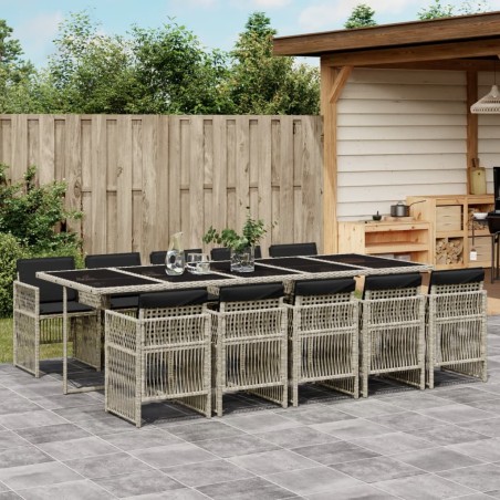 vidaXL Set de comedor de jardín 11 pzas y cojines ratán sintético gris