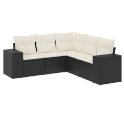 vidaXL Set de muebles de jardín 5 pzas y cojines ratán sintético negro