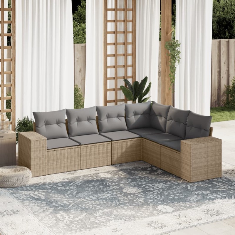 vidaXL Juego de sofás jardín con cojines 6 pzas ratán sintético beige vidaXL Juego de sofás jardín con cojines 6 pzas ratán sintético beige