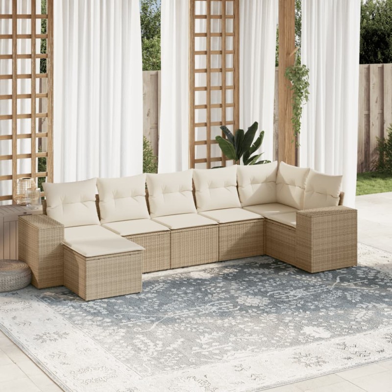 vidaXL Set sofás de jardín 7 piezas y cojines ratán sintético beige vidaXL Set sofás de jardín 7 piezas y cojines ratán sintético beige