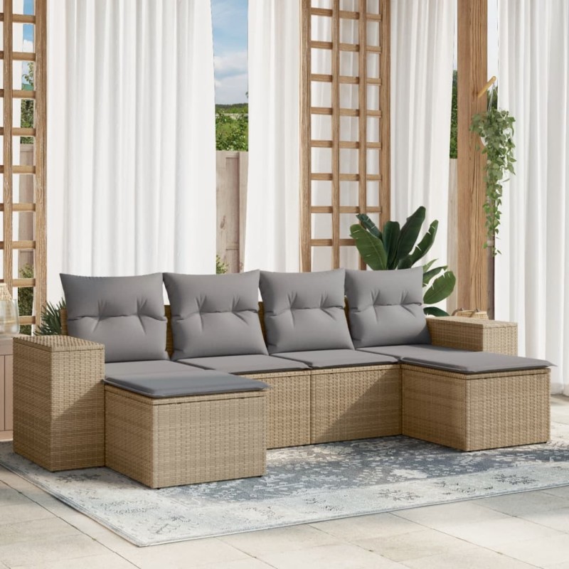 vidaXL Juego de sofás jardín con cojines 6 pzas ratán sintético beige