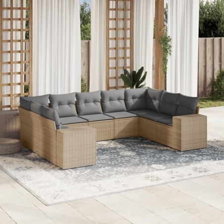 vidaXL Set de sofás de jardín 9 pzas con cojines ratán sintético beige
