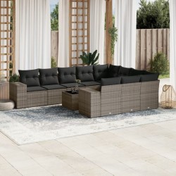 vidaXL Set de sofás de jardín 11 pzas y cojines ratán sintético gris