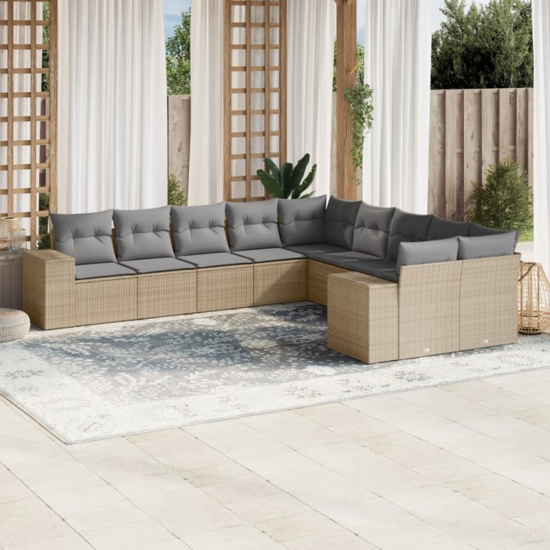 vidaXL Juego de sofás jardín con cojines beige 10 pzas ratán sintético vidaXL Juego de sofás jardín con cojines beige 10 pzas ratán sintético