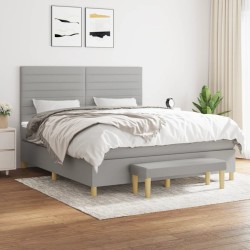 vidaXL Cama box spring con colchón tela gris claro 160x200 cm